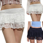 Y2k Women Lace Mini Skirt Ruffle Low Waist Double Layer Short A Line Skirts Fairycore Layered Korean Summer Skirts Streetwear