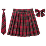 Women Summer Plaid Pleated Skirt With Necktie Bowtie Korean Jk Skirt Student Uniform Japanese School Preppy A Line Mini Skirts