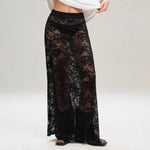 Sexy High Waist Black Lace Skirts for Women 2026 Summer See-through Long Maxi Skirt Female Hollow Out Slim Holiday Party Dress