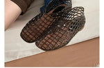 Women's New Flat Sandals with Hollow Transparent Color Mesh Jelly Shoes Woman Daily Walking Flats Plus Size 41 Soft PVC Footwear