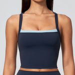NCLAGEN Women's Yoga Tank Top Fake Two Piece Color Block Crisscross Back Vest Naked Feel Outdoor Sports Fitness Running Blouse