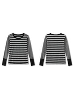 Women Striped Print Long Sleeve Tops Fitted Round Neck Fall T-shirts Casual Streetwear for Daily Office Party