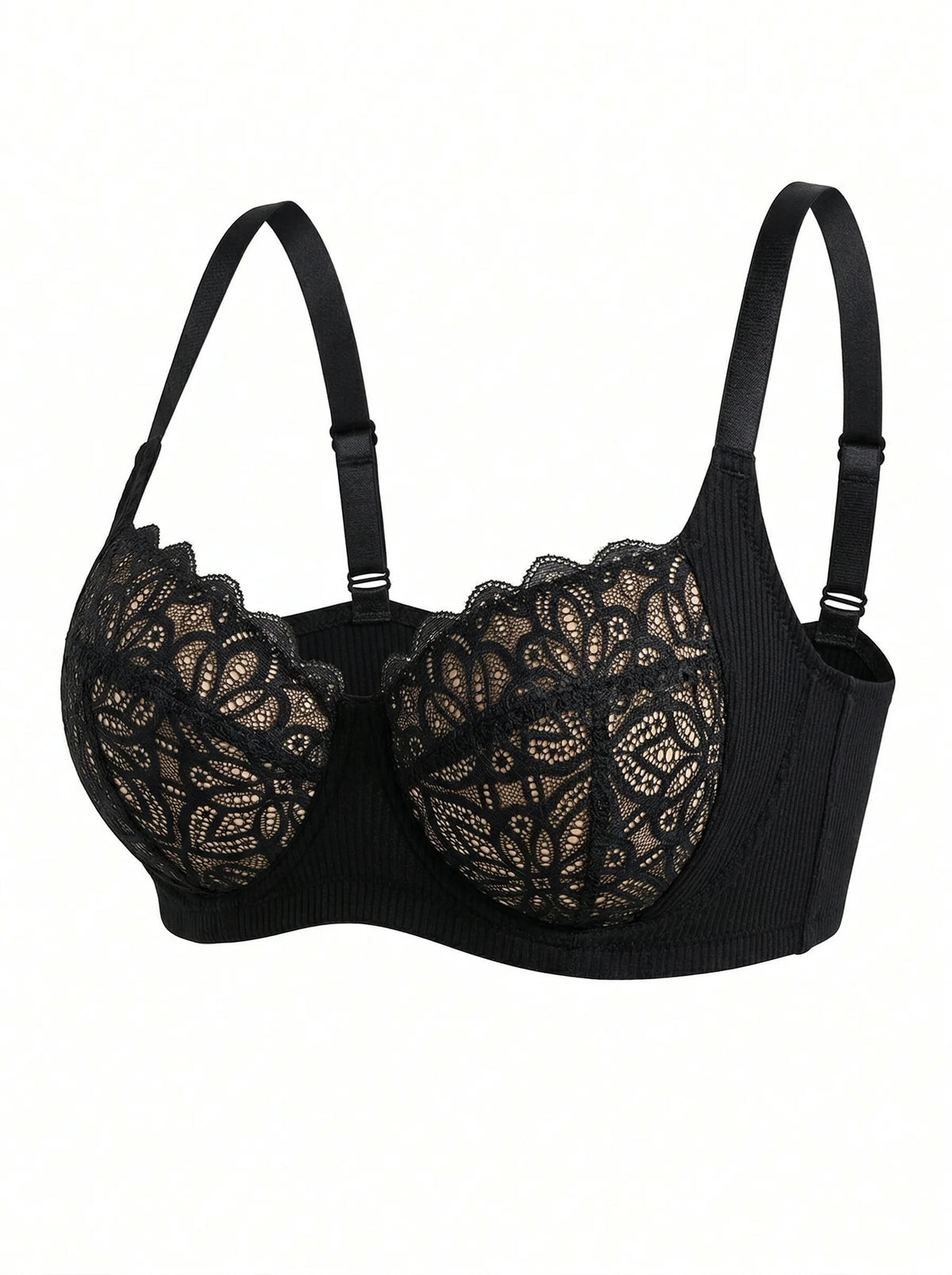 Women Plus Size Lace 3/4 cup Bra Wide Strap Full Cup C D Push Up Bra Comfortable Everyday Lingerie MR3085