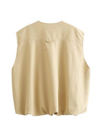 Foridol Padded Beige Waistcoat Folds Winter Sleeveless Vest Coat Turtleneck Pockets Zipper Autumn Thick Warm Parka Jacket
