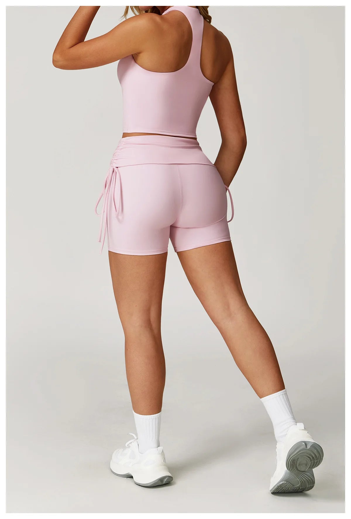 Women's Yoga Pants Summer Folding Drawstring High Waisted Nude Tight Sports Shorts Breathable Tummy Control Workout Leggings