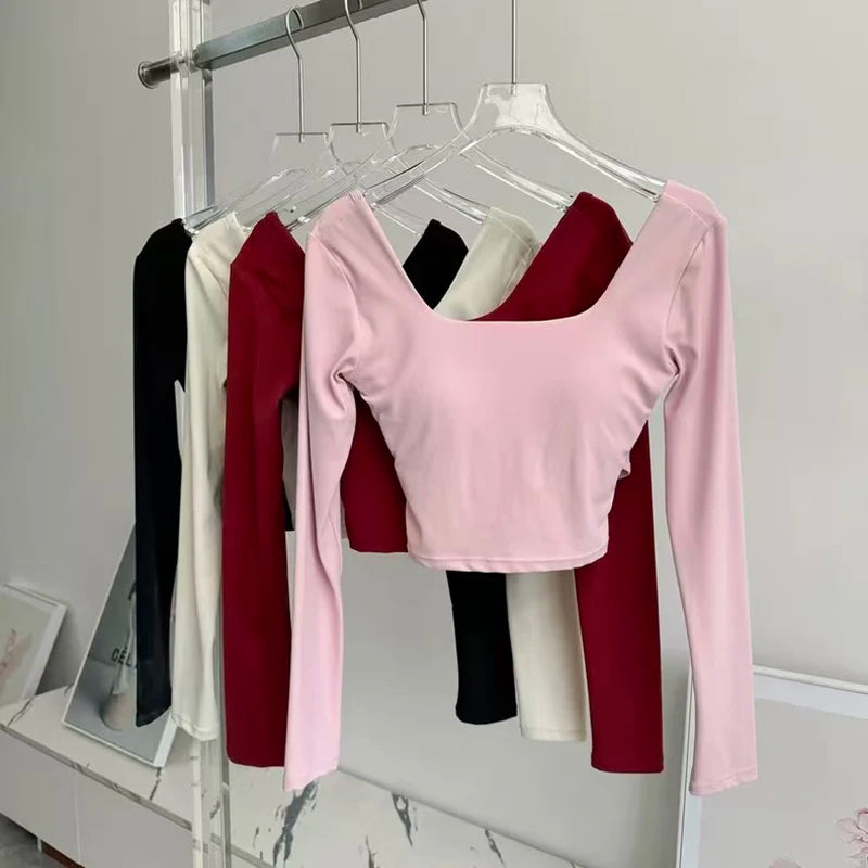 Women's Long Sleeve Yoga Top Cross Back Fitness Exercise Suit Fixed Chest Cushion Comfortable Sports Bra Top