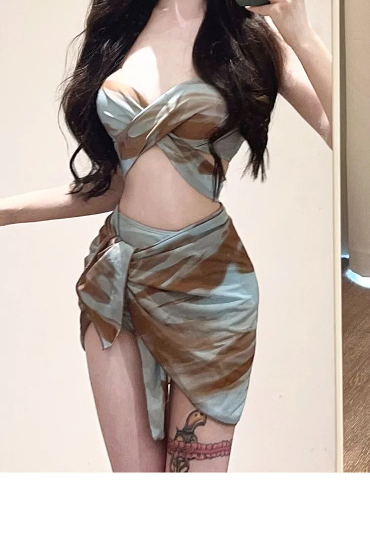 New Fashionable Plus Size Multi Piece Set Split Swimsuit for Women CoveringBellySlimming Down Hot Spring Vacation Swimsuit