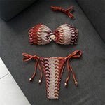 Printed Halter Bandeau Bikini Female Swimsuit Women Swimwear Two-Pieces Bikini Set High Leg Cut Bather Bathing Suit Swim V8338