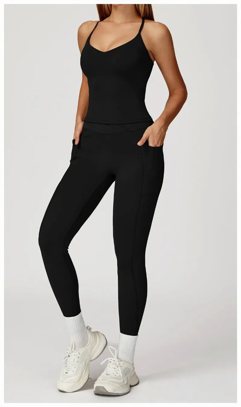 2-Piece Women's Fashion Yoga Set Beautiful Back Slimming Naked Comfort Set Outdoor Sports Running Fitness Leisure Set
