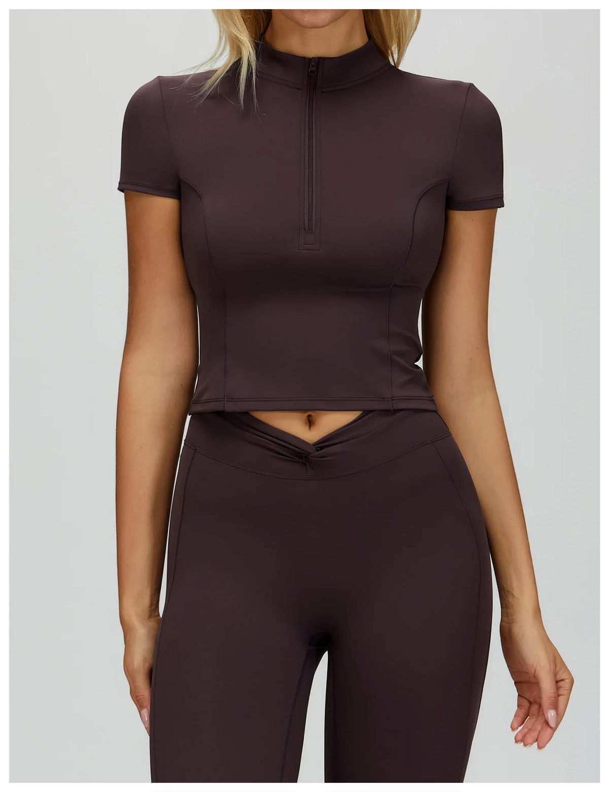 Naked Yoga T Shirts Women Stand Up Collar Zipper Tight Sports Shirts Outdoor Solid Short Sleeved Gym Running Fitness Tank Tops