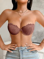 Half Cup Lace Women Strapless Bra Stylish Push Up Underwire Bra Comfortable Front Closure Daily Women's Underwear