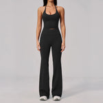 New Yoga Sets Women Summer Seamless Thread Hanging Neck Sports Vest Exercise Fitness Suit High Waist Wide Leg Pants Tracksuit