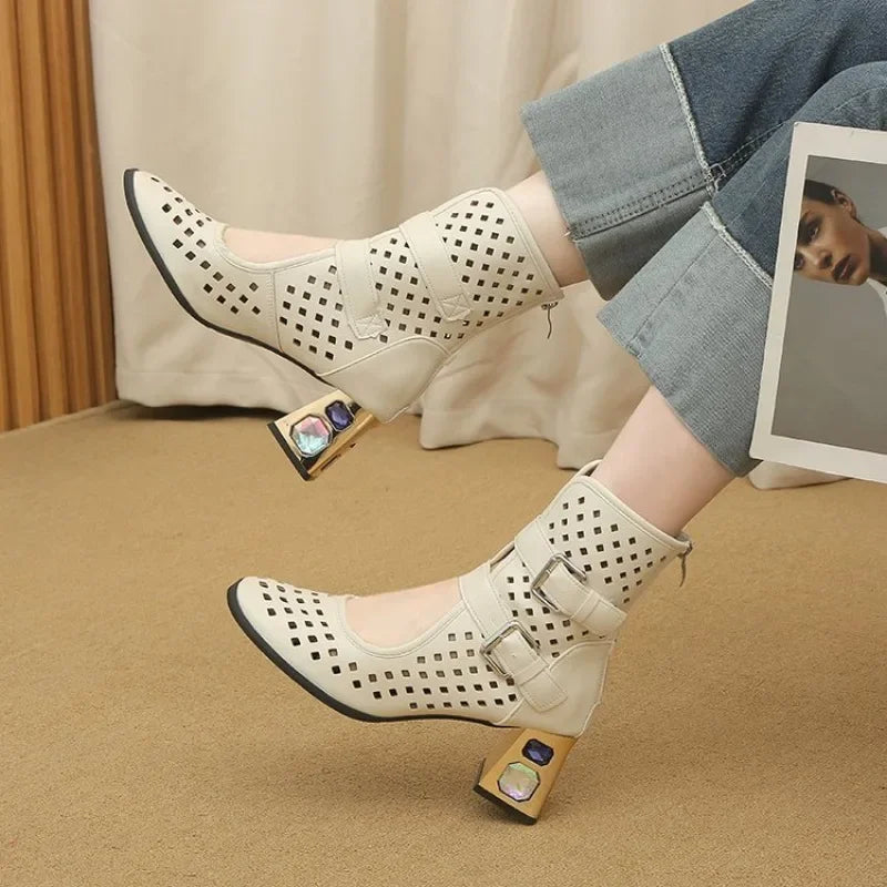 Sandals Platform Beige Summer Mesh Grid Ankle Boots Roman Sandals For Woman2026