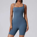 Sexy Fitness Yoga Jumpsuit Women Sleeveless Slim Playsuit Pleated Hollow Running Scrunch Shorts Romper One Piece Sports Suit