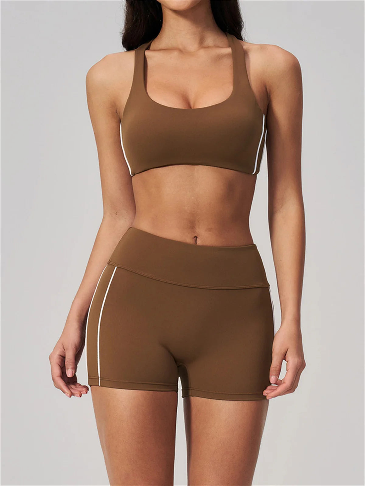 Quick Drying Shaved Tight Yoga Suit for Women Color Contrast Slim Sports Bra High Waist Shorts Running Fitness Suits Tracksuit