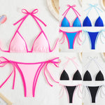 2026 Summer Women Patchwork Swimsuit Sexy Backless Neck Bikini Set Lace-up Bathing Suit Beachwear Femme Padded Swimwear Holiday