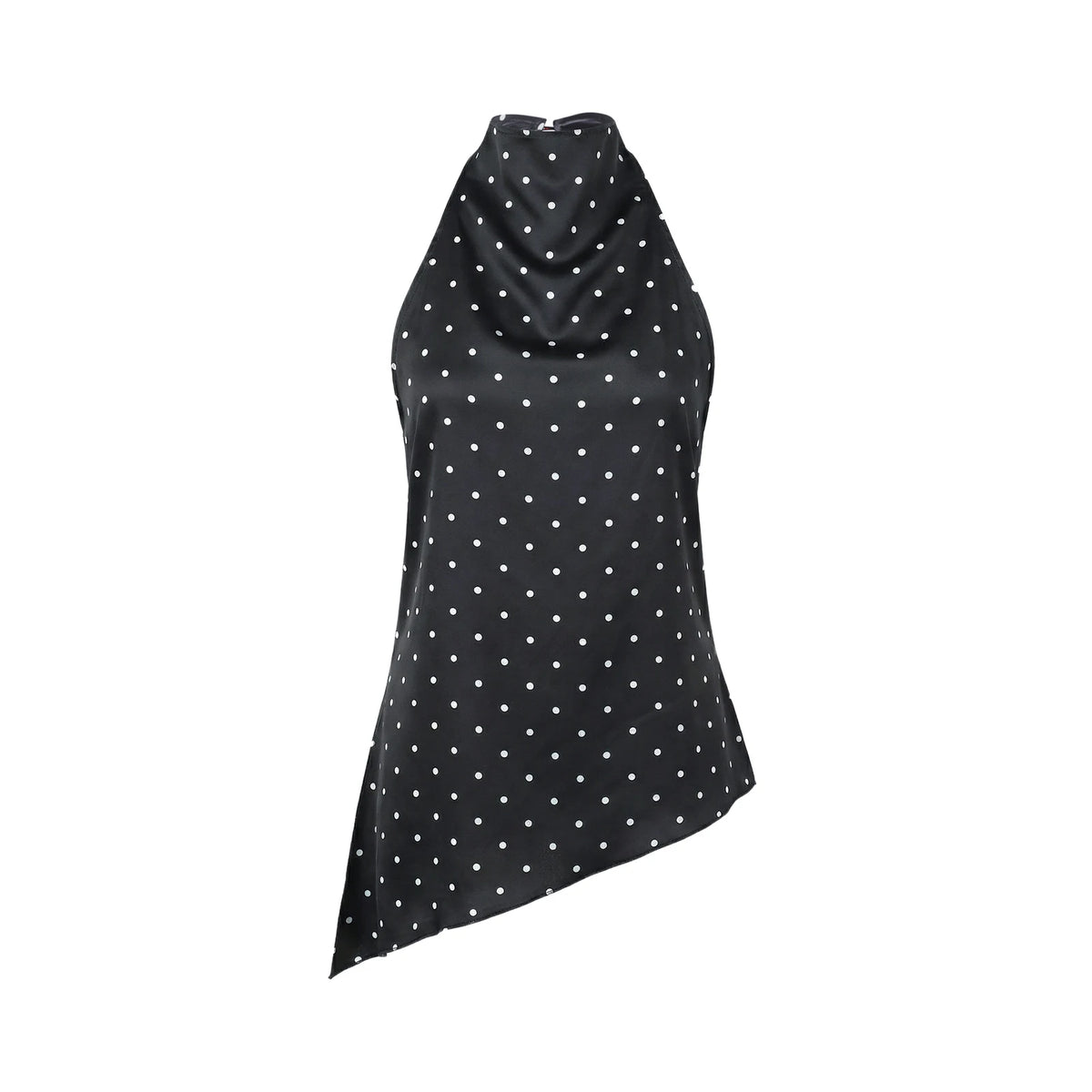 Women Halter Tank Tops Dots Print Asymmetric Hem Vest 2026 Summer Fashion Sleeveless Elegant Retro Blouses Streetwear