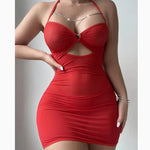 New European cross-border foreign trade sex sexy mesh perspective underwear chain nightdress thong set