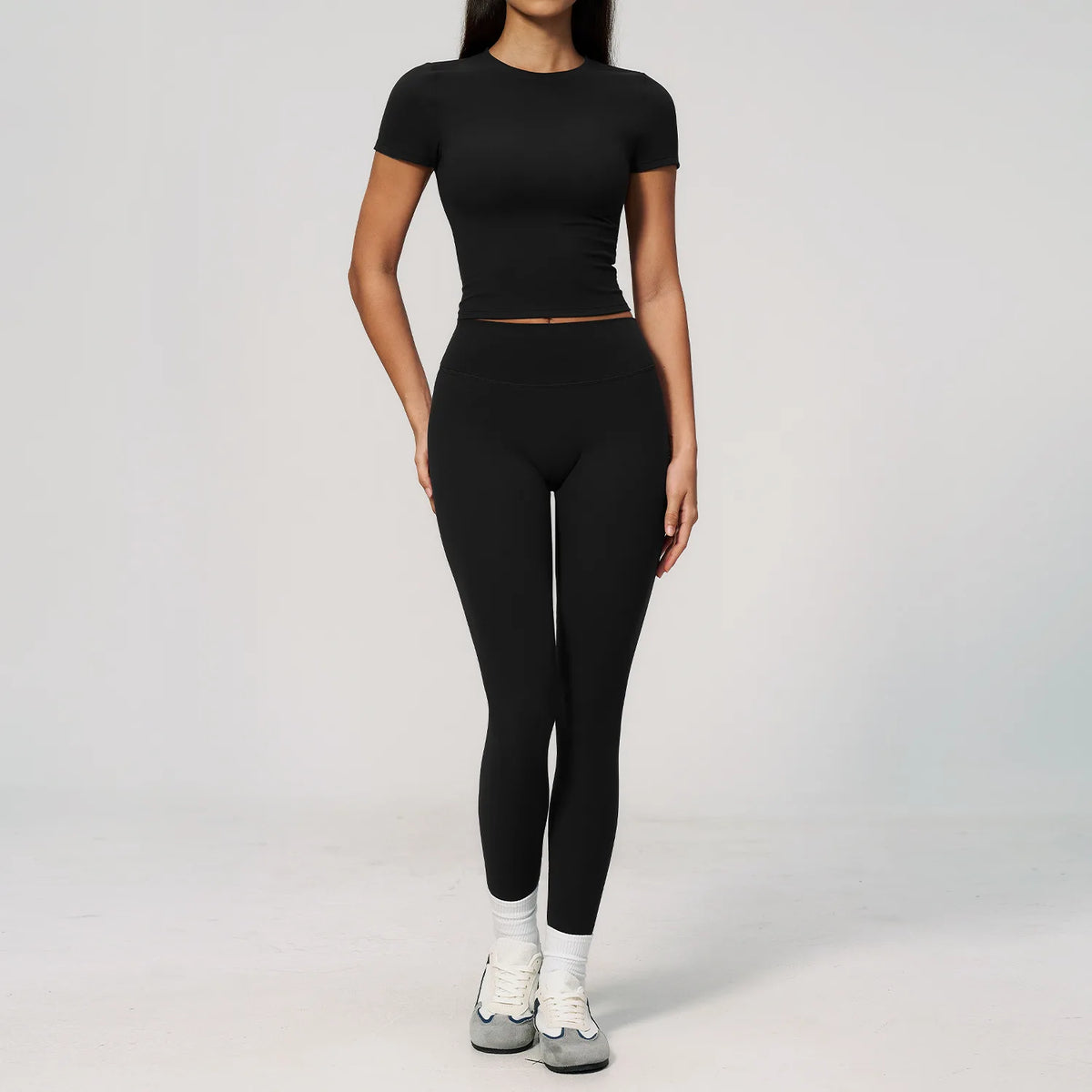 Creamy 2 Pieces Workout Suit Women Yoga Outfits Short Sleeve O Neck Slim Sports T Shirts High Waist Flare Pants Gym Fitness Sets
