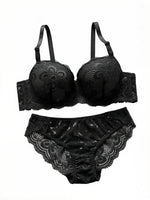 Black Lace Bra and Panty Set – Sexy Underwear set for Women Floral Embroidery lace set push up bra 2123