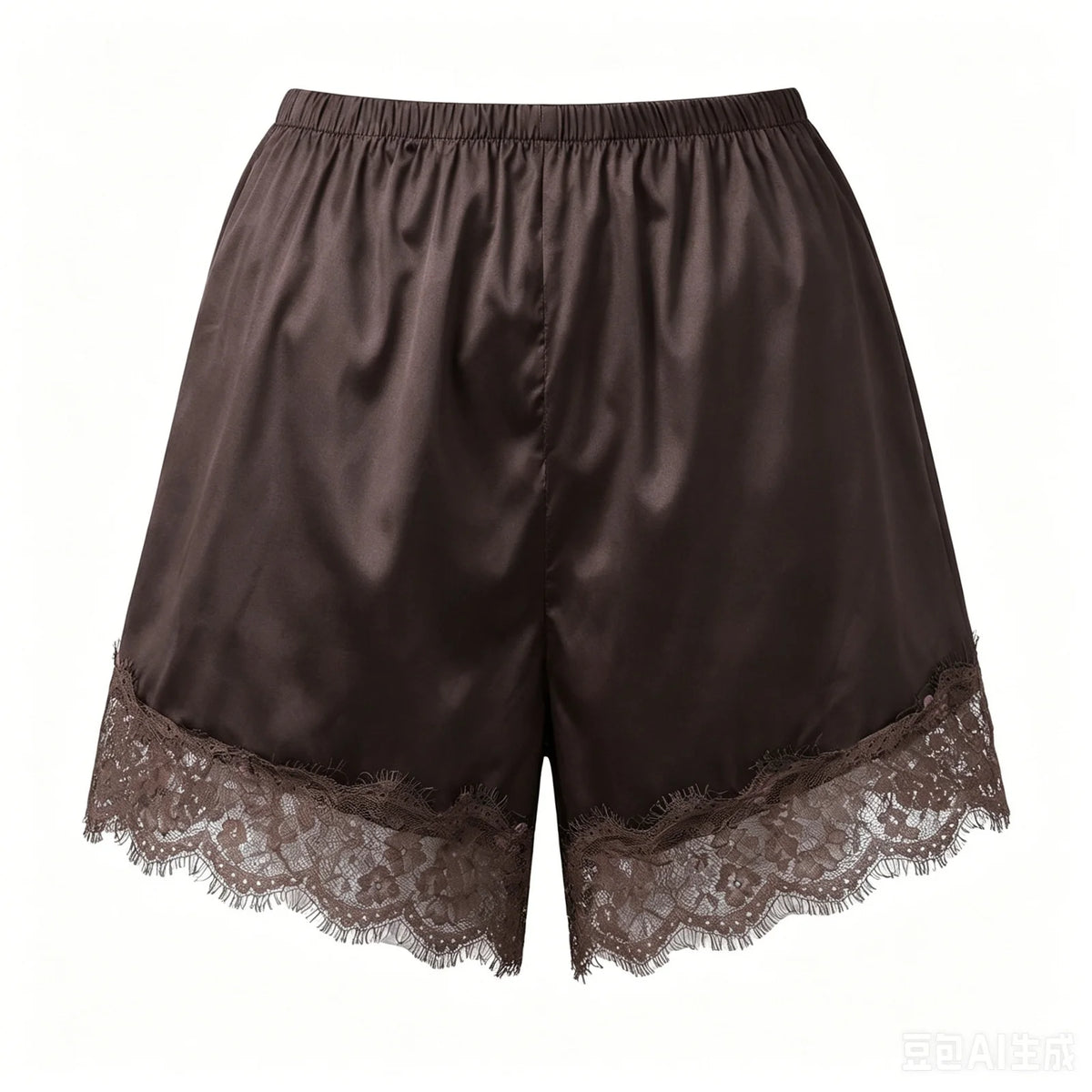 Summer Women’s Satin Lace Hem Shorts Elastic Waist Loose Fit Wide Leg Short Pants Casual Lounge Bottoms Solid Color