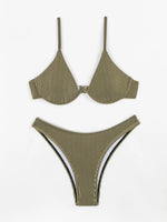 Solid Color Pit Strip Bikini Set for Women Sexy Underwire Push Up 2-piece Swimsuit High Waist Suspender BacklessBathing Suit