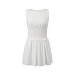 2026 Summer Women's Sleeveless Short Dress Stripe Print Boat Neck Waist-Cinching Slim Fit Dress Holiday Daily Casual Streetwear