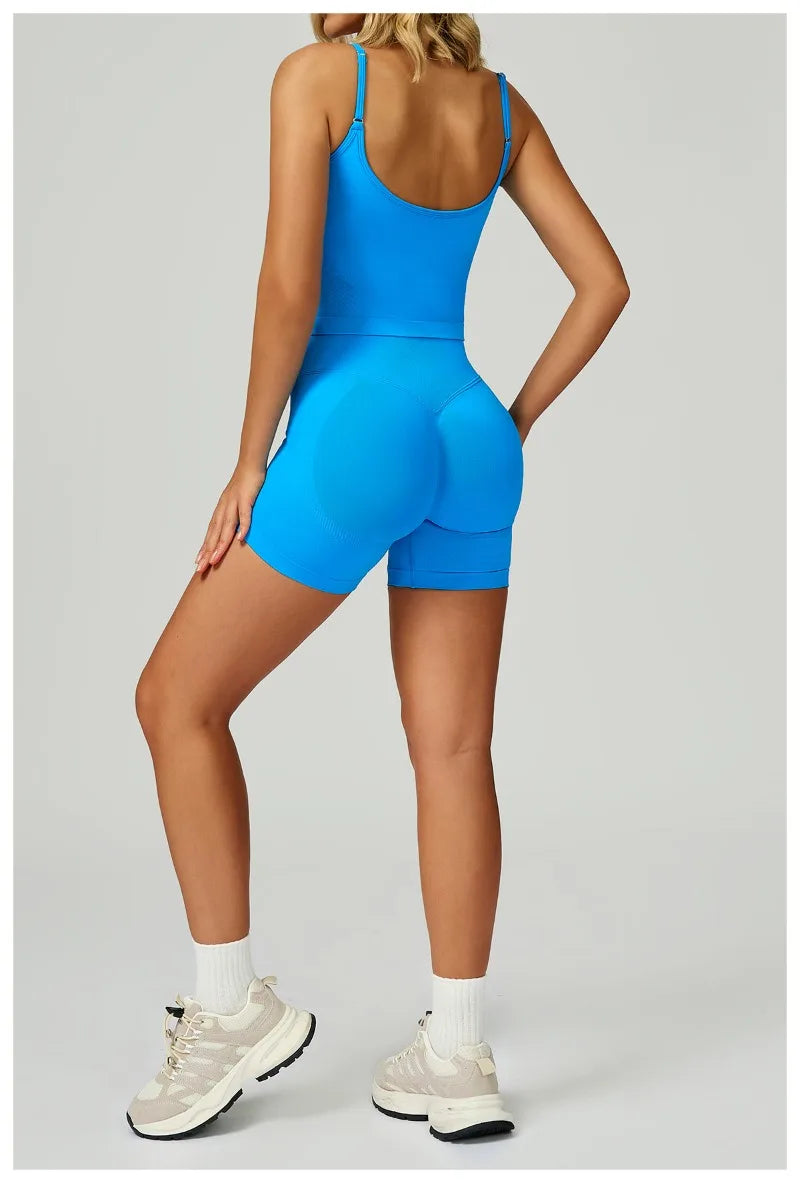 2 Pieces Women's Seamless Yoga Set Fitness Running Sports Set Slim Fit High Waist Beautiful Back Tracksuit