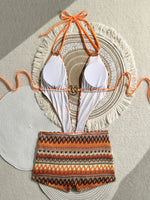 Sexy Hot Pink Knitted Striped Swimsuit 2026 Women Metal Circle Patchwork Hollow Backless Beach Bathing Suit One Piece Swimwear