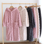 Winter Couple Flannel Pajamas Set Long Thickened Suit with Long-Sleeved Hooded Tops And Pants for Men /Women Home Comfort Wear