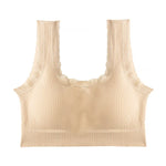 Women Wire Free Bra Removable Pad Bandeau Fixed Wide Lace Trim Strap Rib Tube Top Everyday Layering Intimates