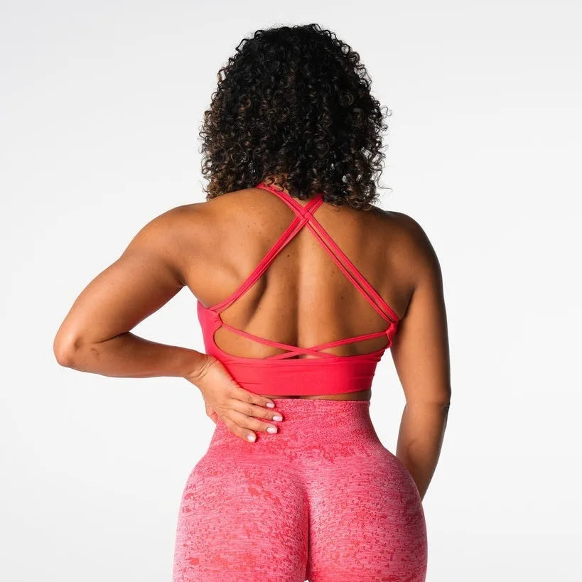 Virtue Seamless Sports Bra Women Backless Gym Crop Top Medium Impact Padded Yoga Bras Strappy Push Up Fitness Brassiere Woman