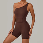 Summer One Shoulder Yoga Short Jumpsuit Women Sexy Cut Out Backless Scrunch Booty One Piece Suit Gym Workout Fitness Clothes