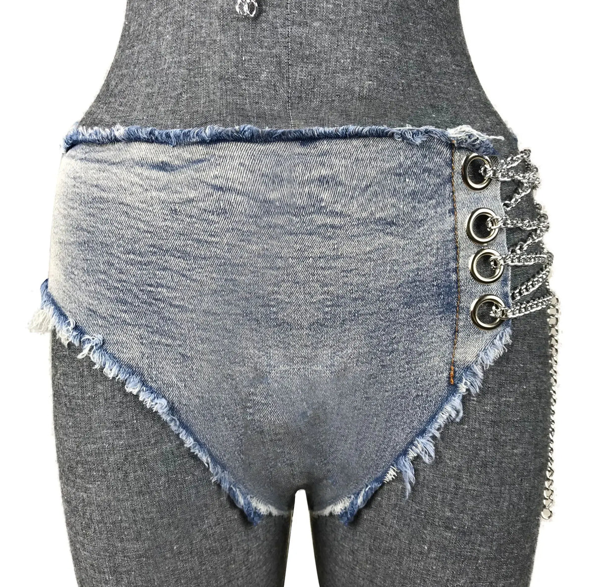 DEKA Women Denim Chain Bikini Set Jeans Cross Swimsuit Decoration High Waist Super Short Pants Swimwear Two-Pieces Bathing Suits