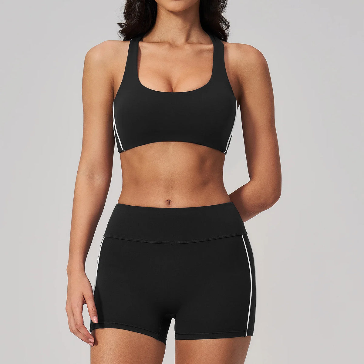Quick Drying Shaved Tight Yoga Suit for Women Color Contrast Slim Sports Bra High Waist Shorts Running Fitness Suits Tracksuit