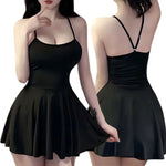 Sleeveless Backless Women's Nightgown Short Dresses Deep V Off Shoulder Mini Dress Silk Spaghetti Strap Sleepwear With Panties