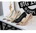 BIGTREE 2026 Fashion Metal Decoration Mesh Hollow Pointed Toe Woman Pumps Thin Heels Party Ladies Shoes Zapatillas De Mujer