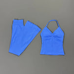 2 Piece Yoga Flares Leggings Set Seamless Women Gym Tank Top and Booty Lift Fitness Flared Pants Open Back Workout Sports Suit