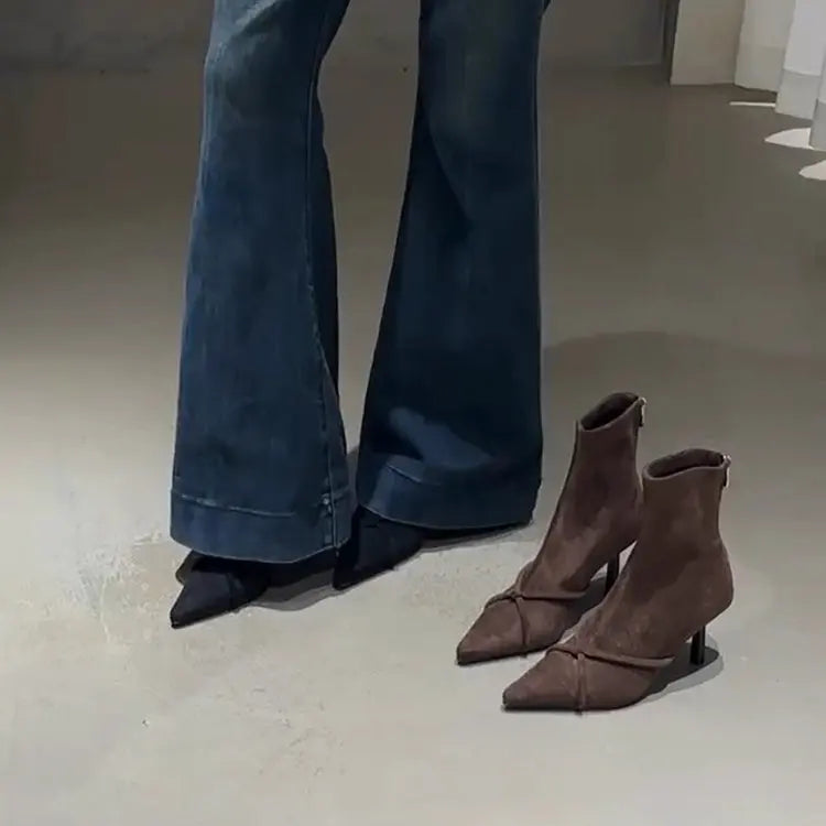 Vintage Women Ankle Boots Fashion Pointed Toe Thin High Heels Shoes Party Prom Elastic Slim Botas Para Mujer 2025 New