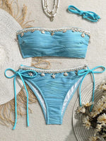 XS - XL Wrinkled High Cut Bandeau Bikini Women Swimwear Female Swimsuit Two-pieces Bikini Set Shells Bather Bathing Suit Swim