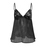Women's Summer Solid Color Sequin Cami Tops Sleeveless Spaghetti Strap Deep V Neck Camisole
