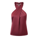 Women Satin Tank Tops Solid Color Backless Sleeveless Cross-criss Halter Vest 2026 Summer Fashion Elegant Top Streetwear
