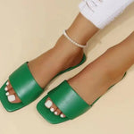 Women Fashion Sandals 2026 New Summer Flat Shoes Square Toe Slip-on Girls Indoor Street Slippers Plus Size Beach Slides