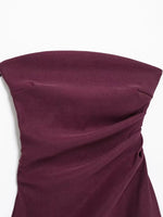 HH Elegant Women's Strapless Ruched Side Top Asymmetrical Hem Crop Tube Top for Vacation Wedding Guest Evening Wear