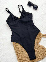 DEKA One Piece Swimsuit New Summer Retro Swimwear Sexy Solid Spaghetti Strap Hollow Out One Piece Swimsuit Women Beach Bikini