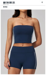 Summer Tight Yoga Suit Women Color Contrast Strapless Slim Sports Tank Top Shorts Fitness Suit Gym Running Workout Tracksuit