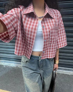 Casual Shirts Shirts & Blouses Women's Clothing Simple Style Street Personality Contrast Lattice Quarter Sleeves Fashion Trendy