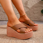2026 New Solid Chunky Platform Wedges Slippers Women Height Heels Thick Bottom Non-Slip Slippers Woman Beach Vacation Shoes