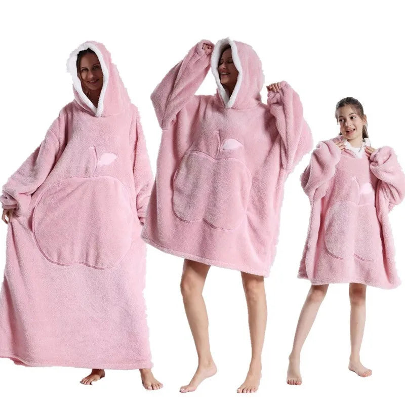 Winter Extra Long Wearable Hoodies Blanket Adult Warm Pullover Sweatshirt Oversized Fleece Hooded Blanket with SleevesRobe