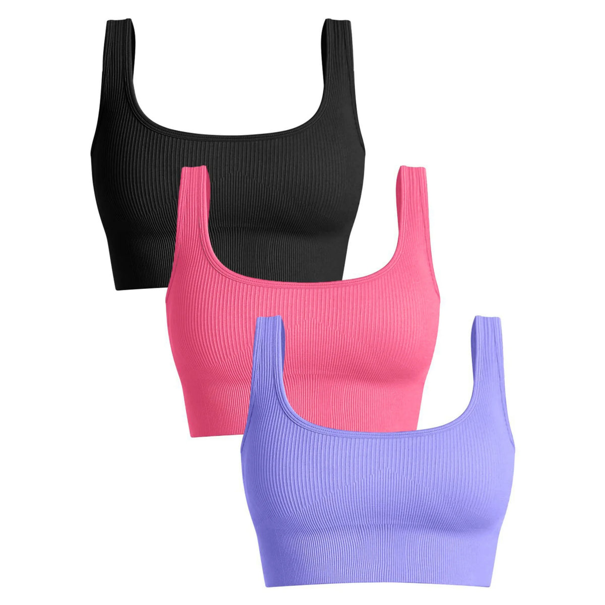 Women'S Ribbed Seamless Sports Bralettes,High Stretch Knit Fabric, Solid Color, with Removable Pads for All Seasons
